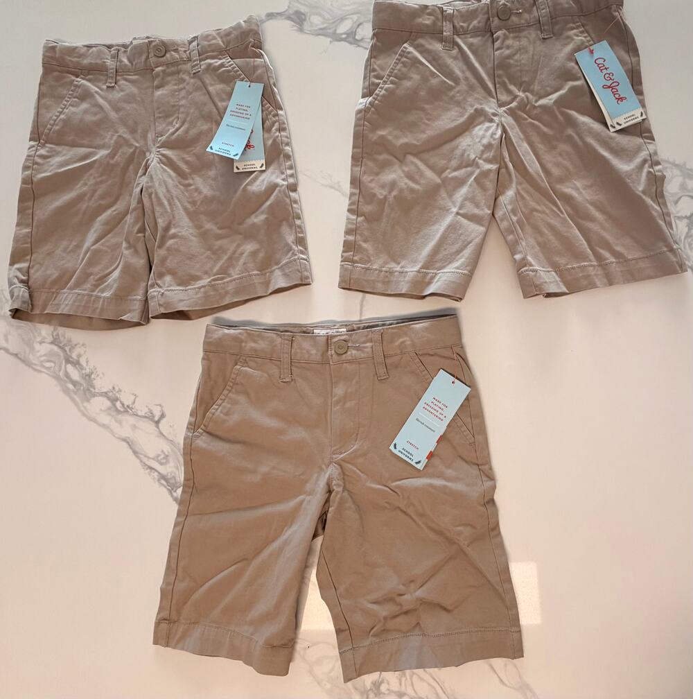Cat & Jack Boys School Uniform Shorts Lot of 3 Khaki Beige Size 6 NWT Stretch